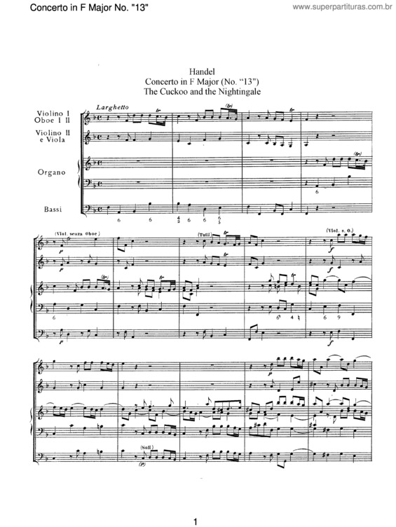 Partitura da música Organ Concerto No. 13 in F major
