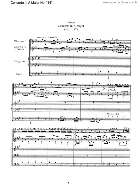 Partitura da música Organ Concerto No. 14 in A major