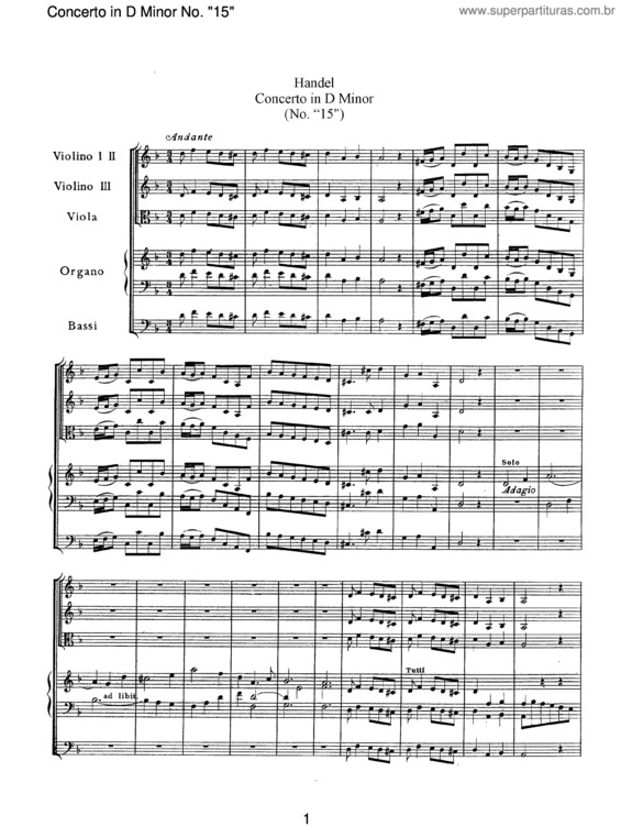 Partitura da música Organ Concerto No. 15 in D minor
