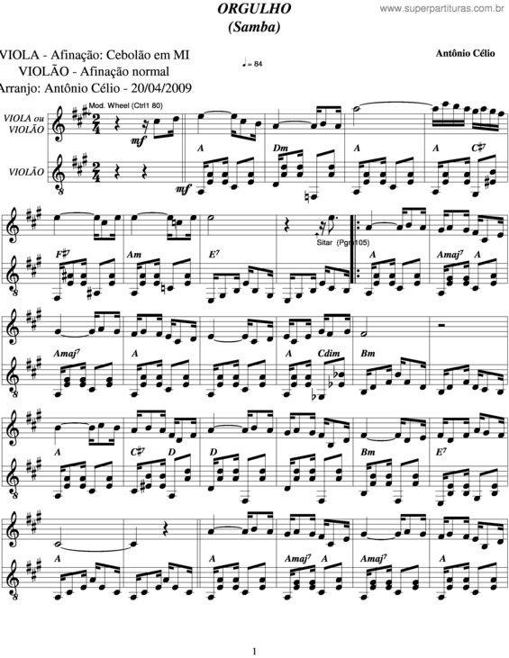 Partitura da música Orgulho v.3