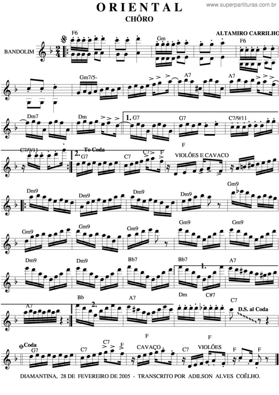 Partitura da música Oriental v.2