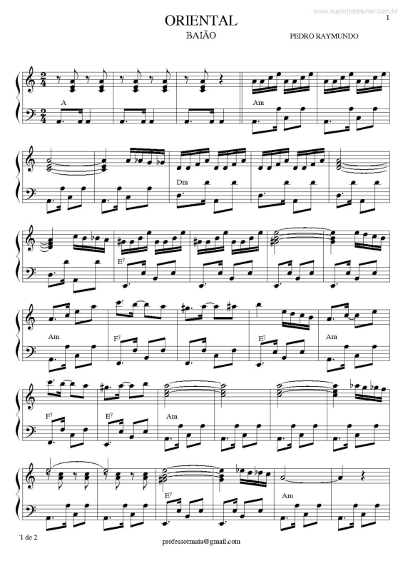 Partitura da música Oriental