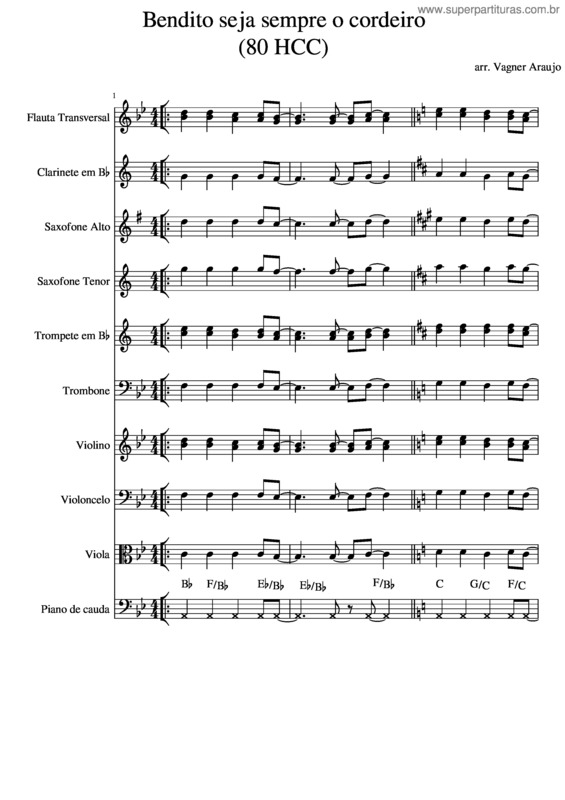Partitura da música Original Bendito Seja Sempre O Cordeiro  80 Hcc