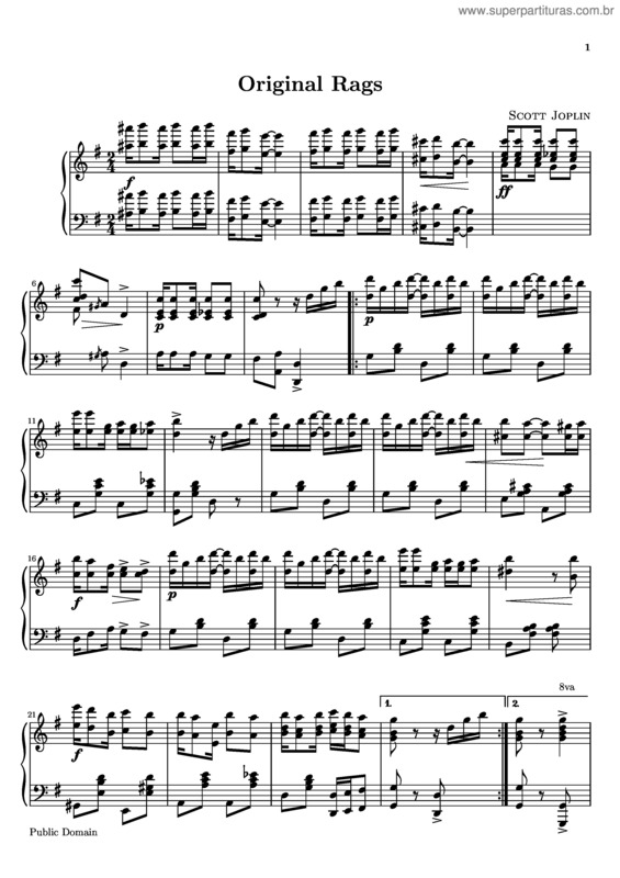 Partitura da música Original Rags