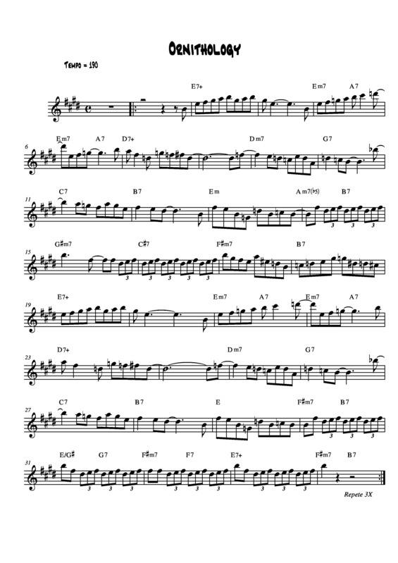 Partitura da música Ornithology v.2