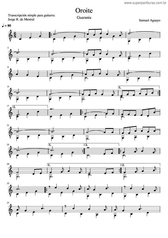 Partitura da música Oroite Samuel Aguayo v.2