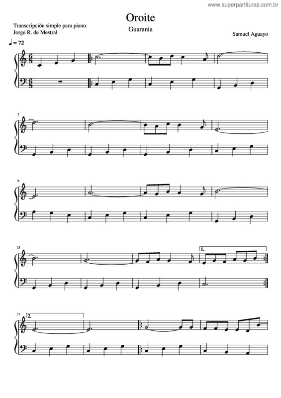 Partitura da música Oroite Samuel Aguayo