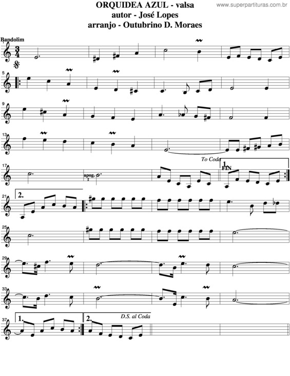 Partitura da música Orquidea Azul