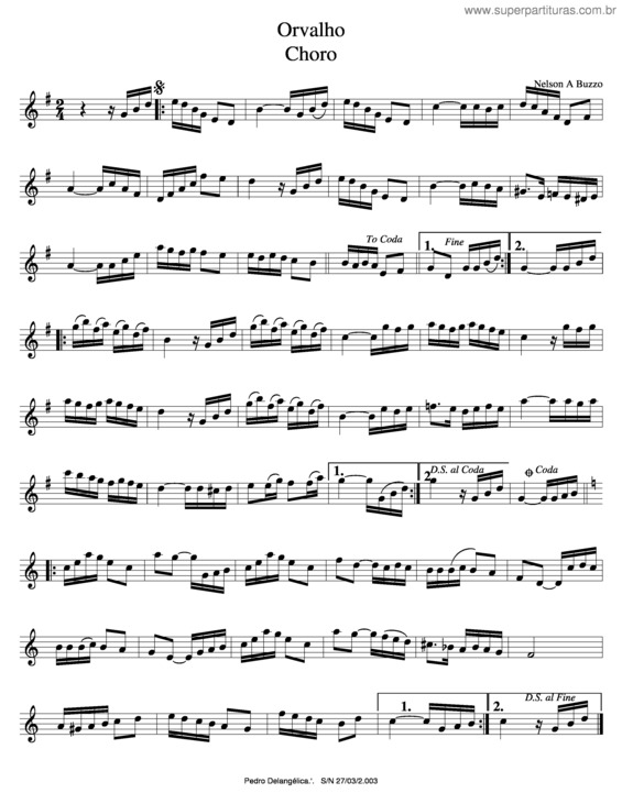 Partitura da música Orvalho