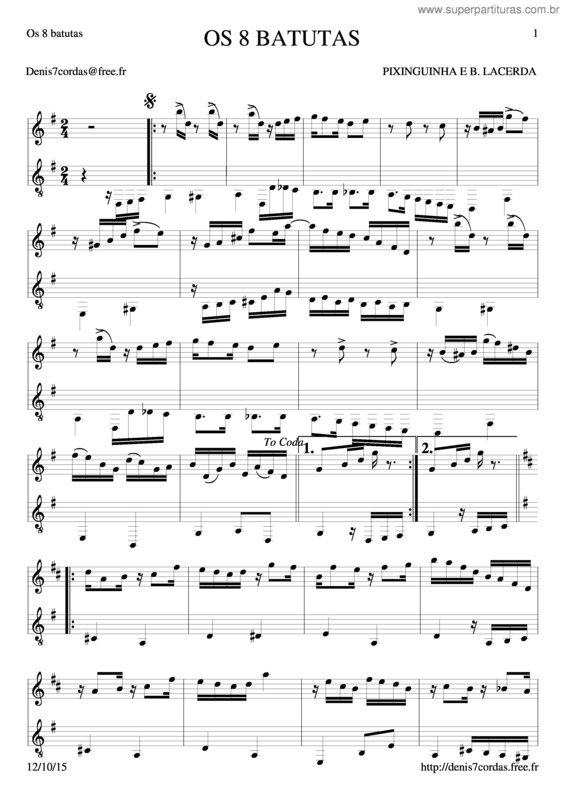 Partitura da música Os 8 Batutas