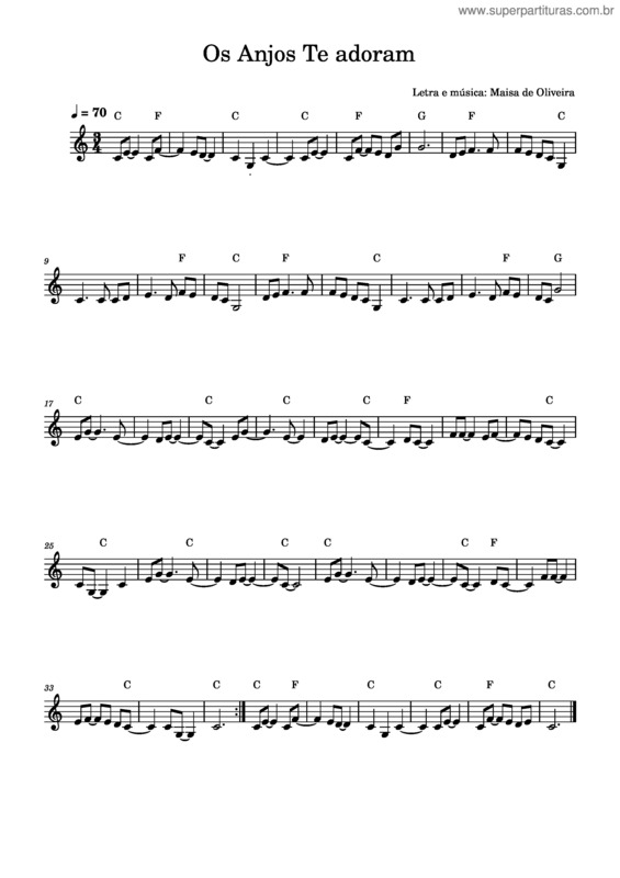 Partitura da música Os Anjos Te Adoram – Maisa De Oliveira