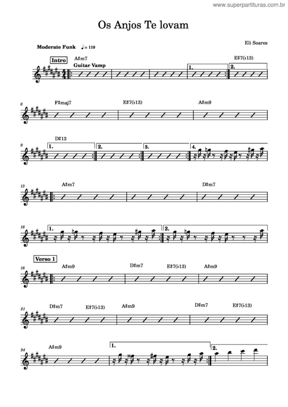 Partitura da música Os Anjos Te Louvam – Eli Soares