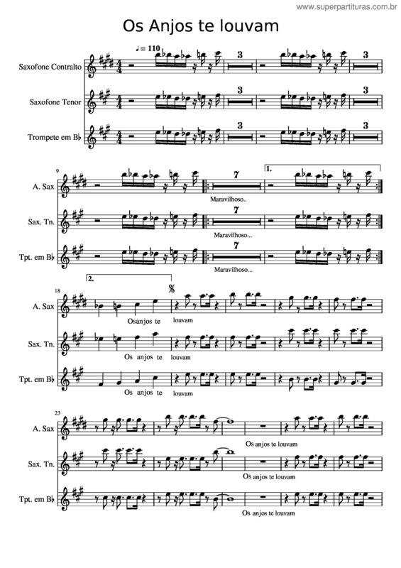Partitura da música Os Anjos Te Louvam – Em