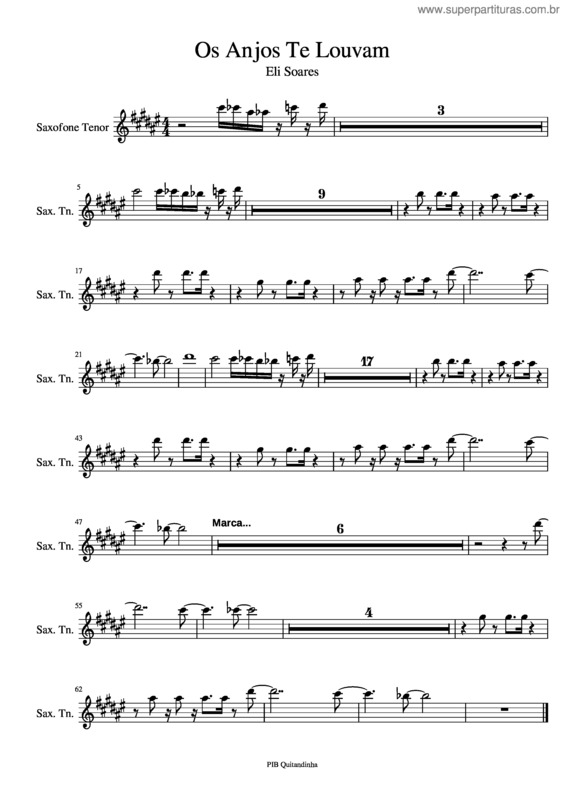 Partitura da música Os Anjos Te Louvam Sax Tenor