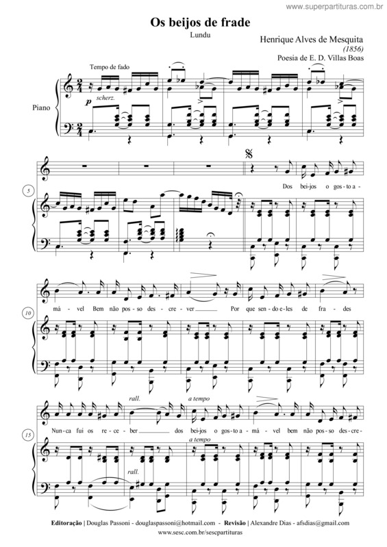 Partitura da música Os beijos de frade