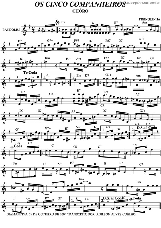 Partitura da música Os Cinco Companheiros v.2