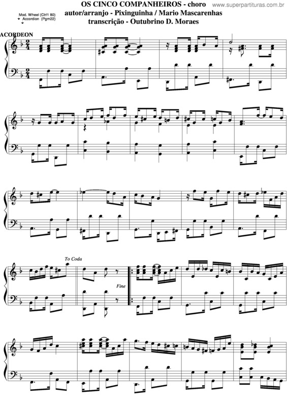 Partitura da música Os Cinco Companheiros v.3