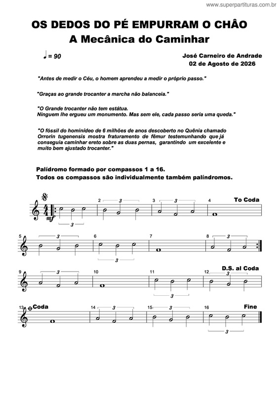 Partitura da música Os Dedos Do Pé Empurram O Chão
