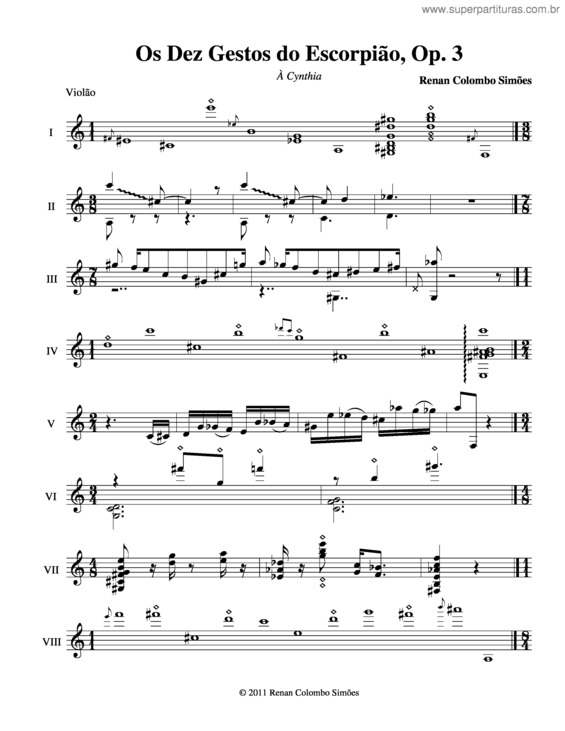 Partitura da música Os dez gestos do escorpião