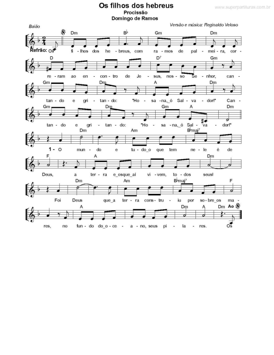 Partitura da música Os Filhos dos Hebreus