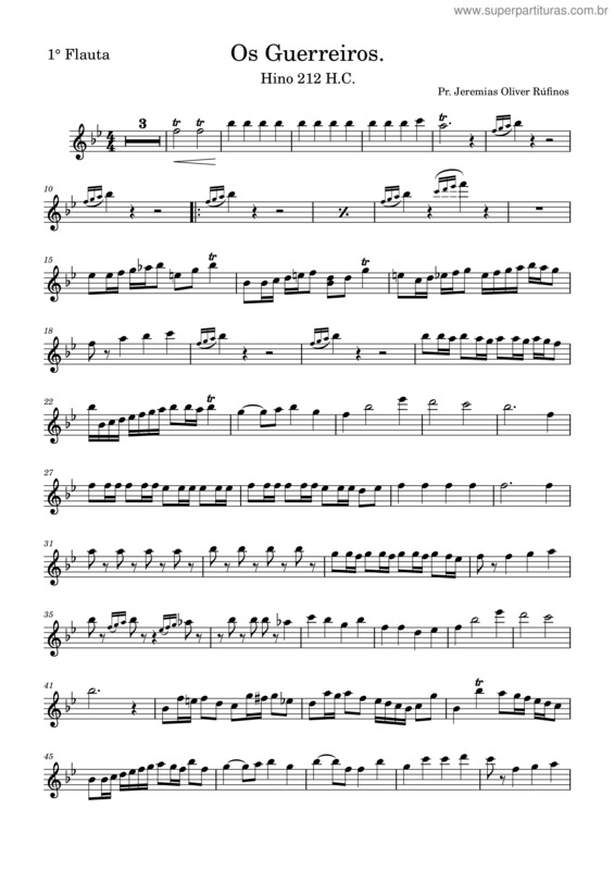 Partitura da música Os Guerreiros – 212 H.C 1ª Flauta