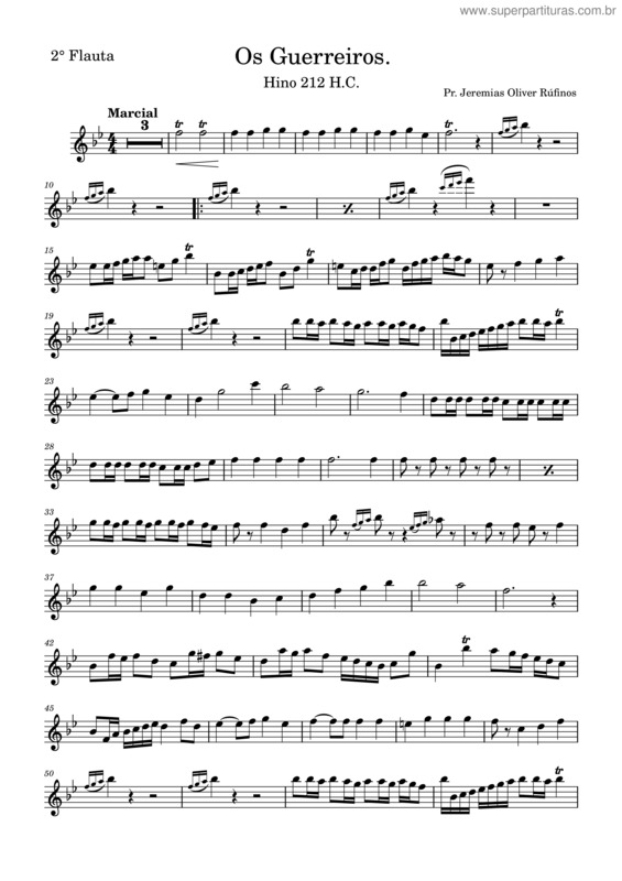 Partitura da música Os Guerreiros – 212 H.C 2ª Flauta