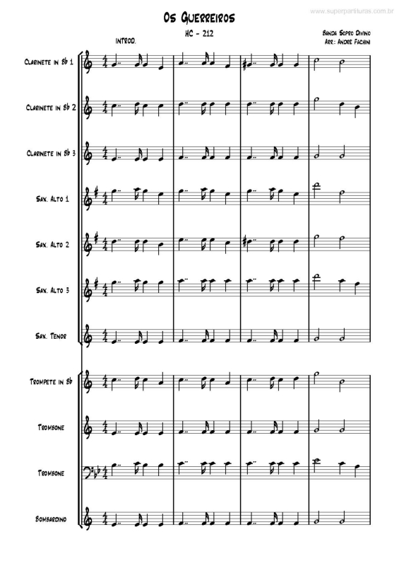 Partitura da música Os Guerreiros (HC 212)