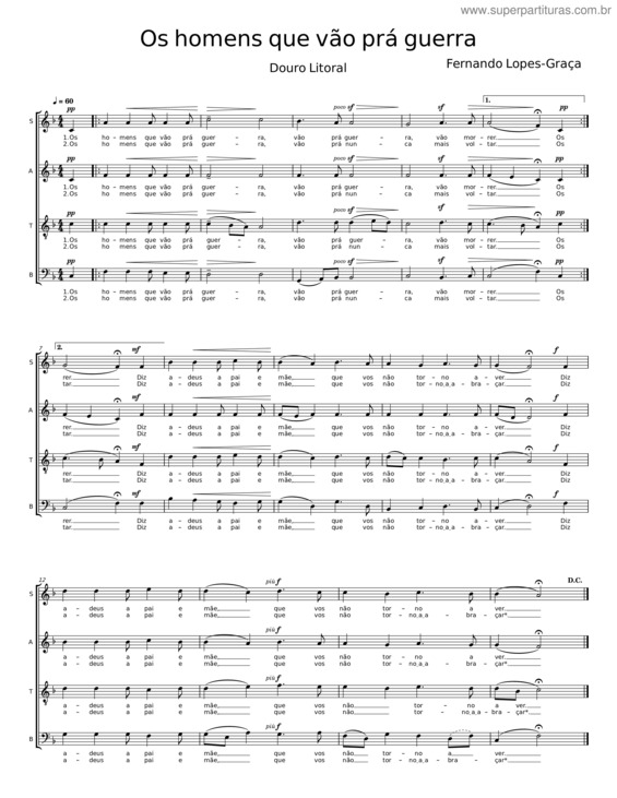 Partitura da música Os Homens Que Vão Prá Guerra – Fernando Lopes–Graça