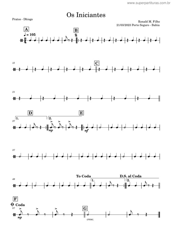 Partitura da música Os Iniciantes – Ronald M. Filho