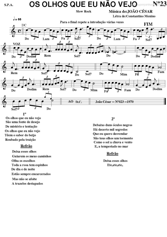 Partitura da música Os Olhos que Eu Não Vejo