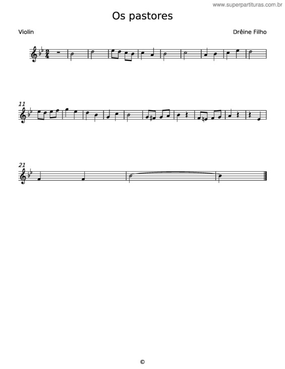 Partitura da música Os Pastores – Drêine Filho
