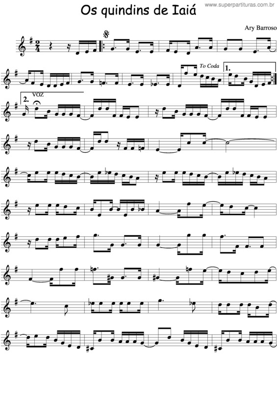 Partitura da música Os Quindins De Iaiá