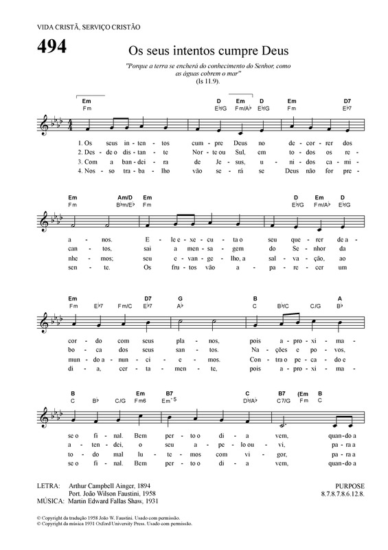Partitura da música Os Seus Intentos Cumpre Deus