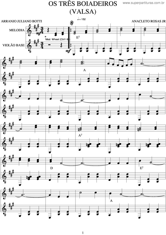 Partitura da música Os Três Boiadeiros