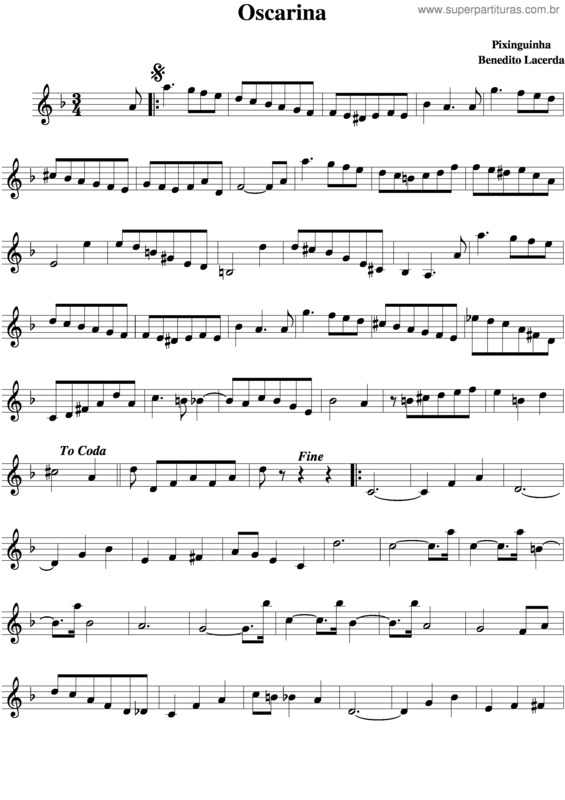 Partitura da música Oscarina