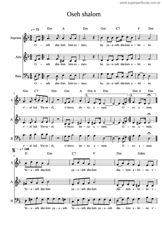 Partitura da música Ose Shalom – Misc Tunes Osheh Shalvom Oseh Shalom