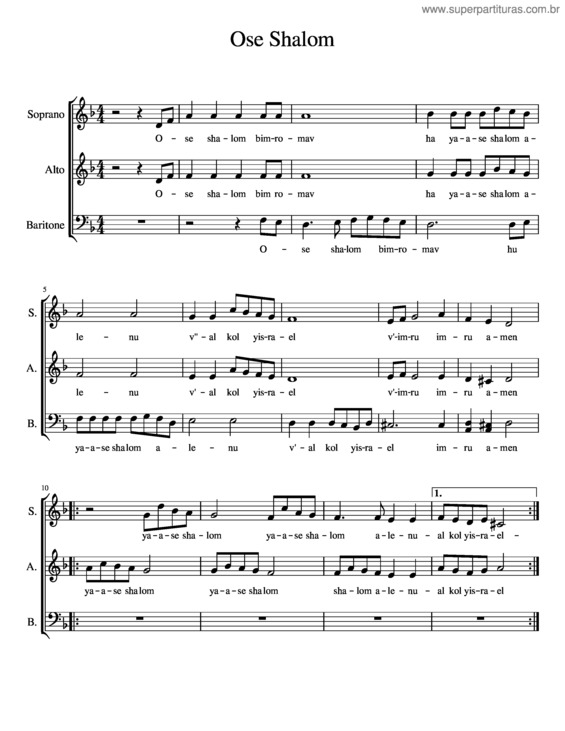Partitura da música Ose Shalom v.2