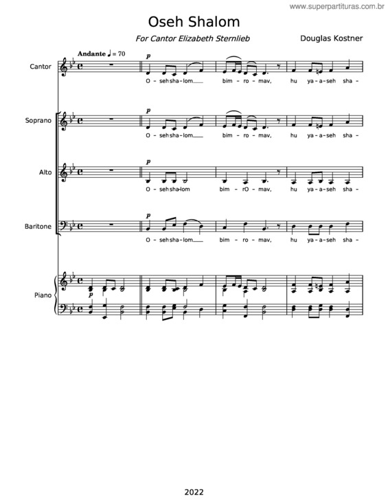 Partitura da música Oseh Shalom Kostner – 02 – Vocal Score