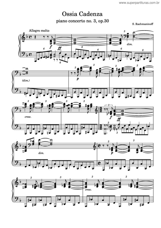 Partitura da música Ossia Cadenza From Rachmaninoff`S Concerto No.3 In D Minor, Op.30