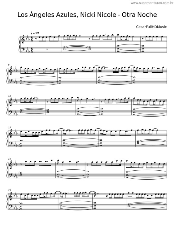 Partitura da música Otra Noche – Los Ángeles Azules