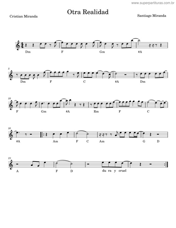 Partitura da música Otra Realidad – Santiago Miranda