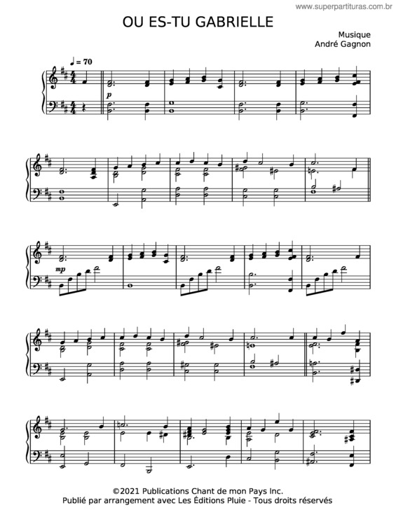 Partitura da música Où Es-Tu Gabrielle?