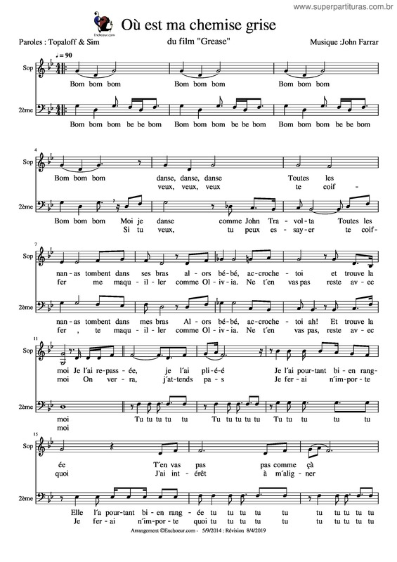 Partitura da música Où Est Ma Chemise Grise