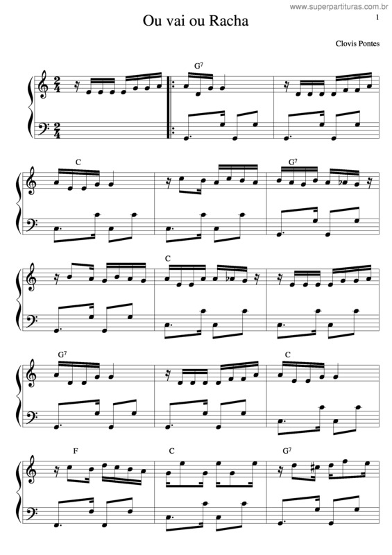 Partitura da música Ou Vai Ou Racha