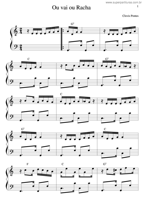 Partitura da música Ou Vai Ou Racha