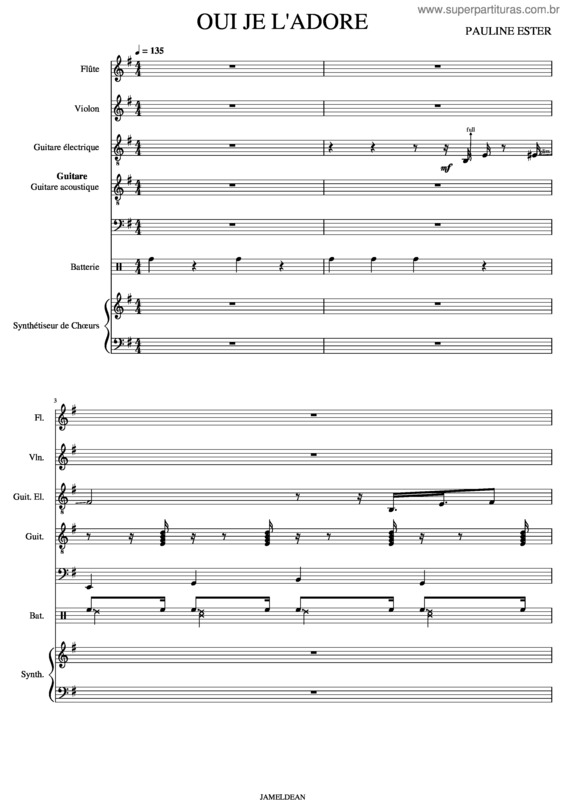 Partitura da música Oui Je L`Adore – Ester Pauline