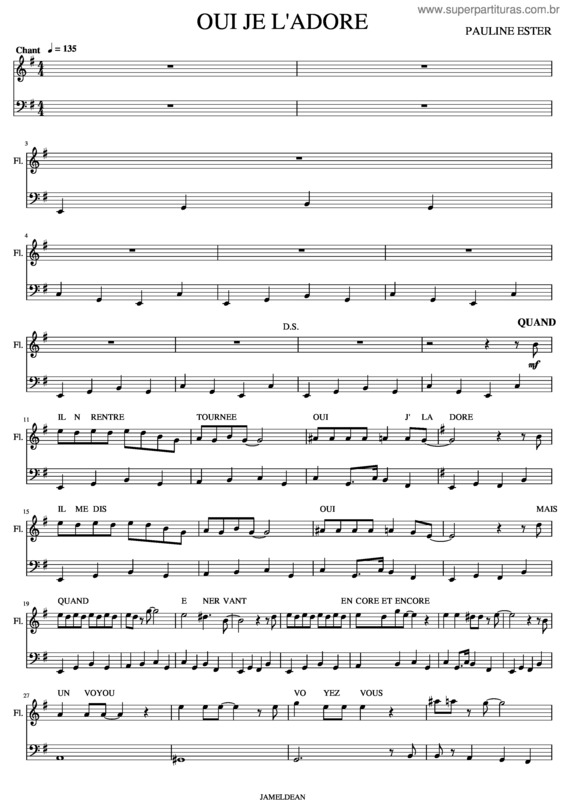 Partitura da música Oui Je L`Adore Sans Mélodie Pauline Ester