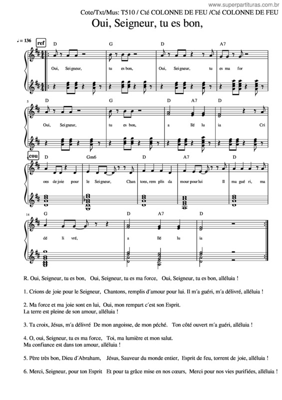 Partitura da música Oui Seigneur Tu Es Bon-T510-Dp-S