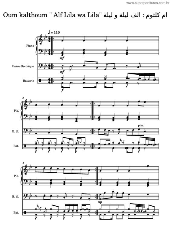 Partitura da música Oum Kalthoum   Alf Lila Wa Lila