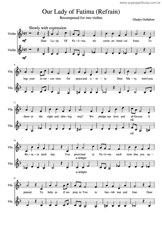 Partitura da música Our Lady Of Fatima v.2